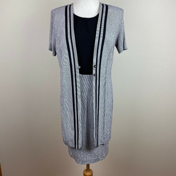 Michael Blake Dress Women 6P Black White Houndstooth Layered Vintage 6 Petite - Picture 8 of 11